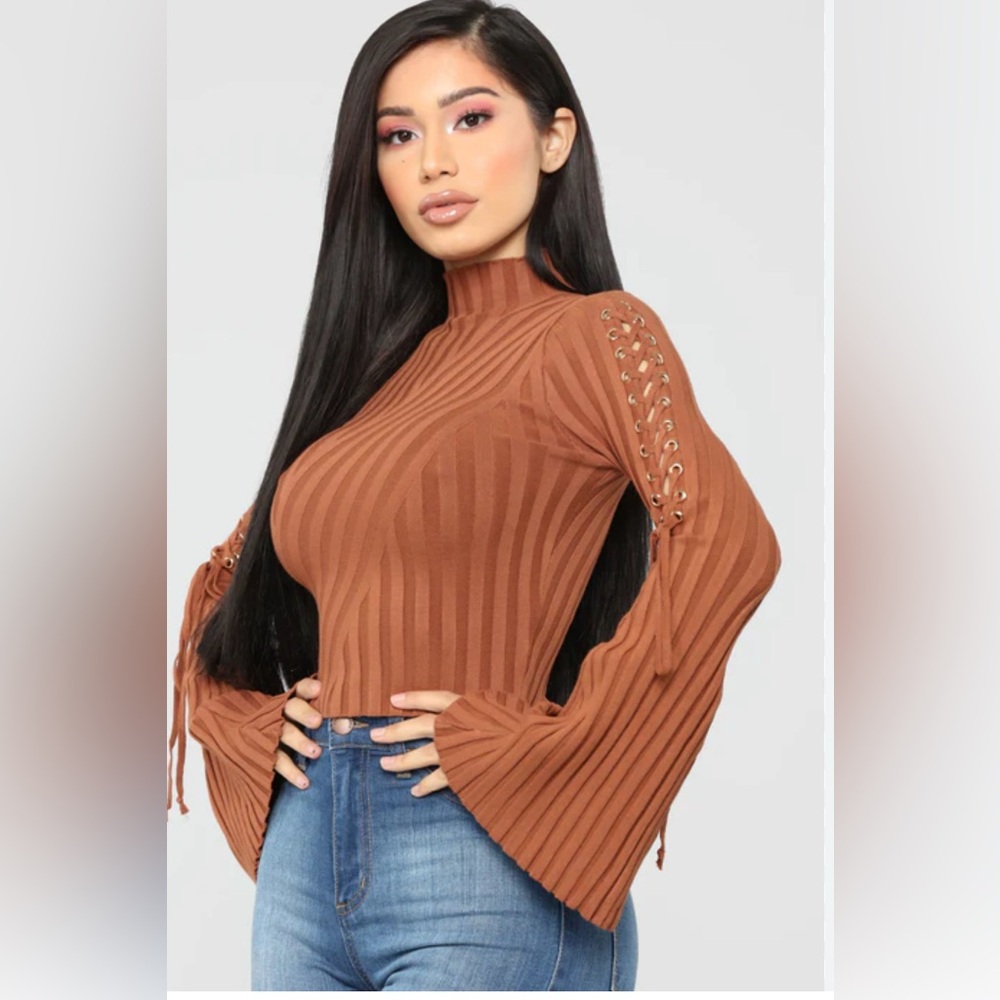 Fashion Nova Mock Neck Sweater - Rust